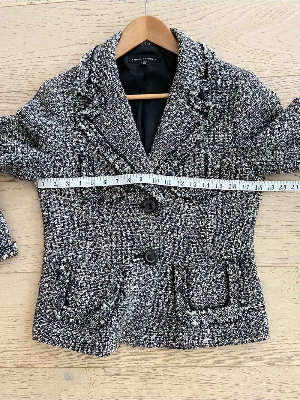SANDRA ANGELOZZI Wool Blend Tweed Blazer Black White Tailored Jacket US 8 EUC - Picture 8 of 9